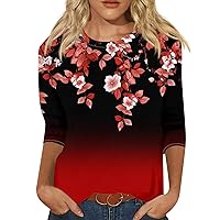 Boho Womens Clothing Womens Blouses and Tops Dressy T Shirt for Women Womens Spring Fashion Western Outfit 3/4 Sleeve Round Neck Shirts Print Graphic Tees Blouses Tops Wine XX-Large