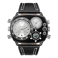 Avaner Men's Watch Analogue Japanese Quartz Movement with Leather Strap 2 Time Zone Watch Large Dial Analogue Watch for Men