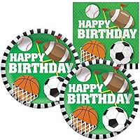 Sports All-Star Birthday Party Supplies Kit | Bundle Includes Dessert Plates and Napkins for 16 People