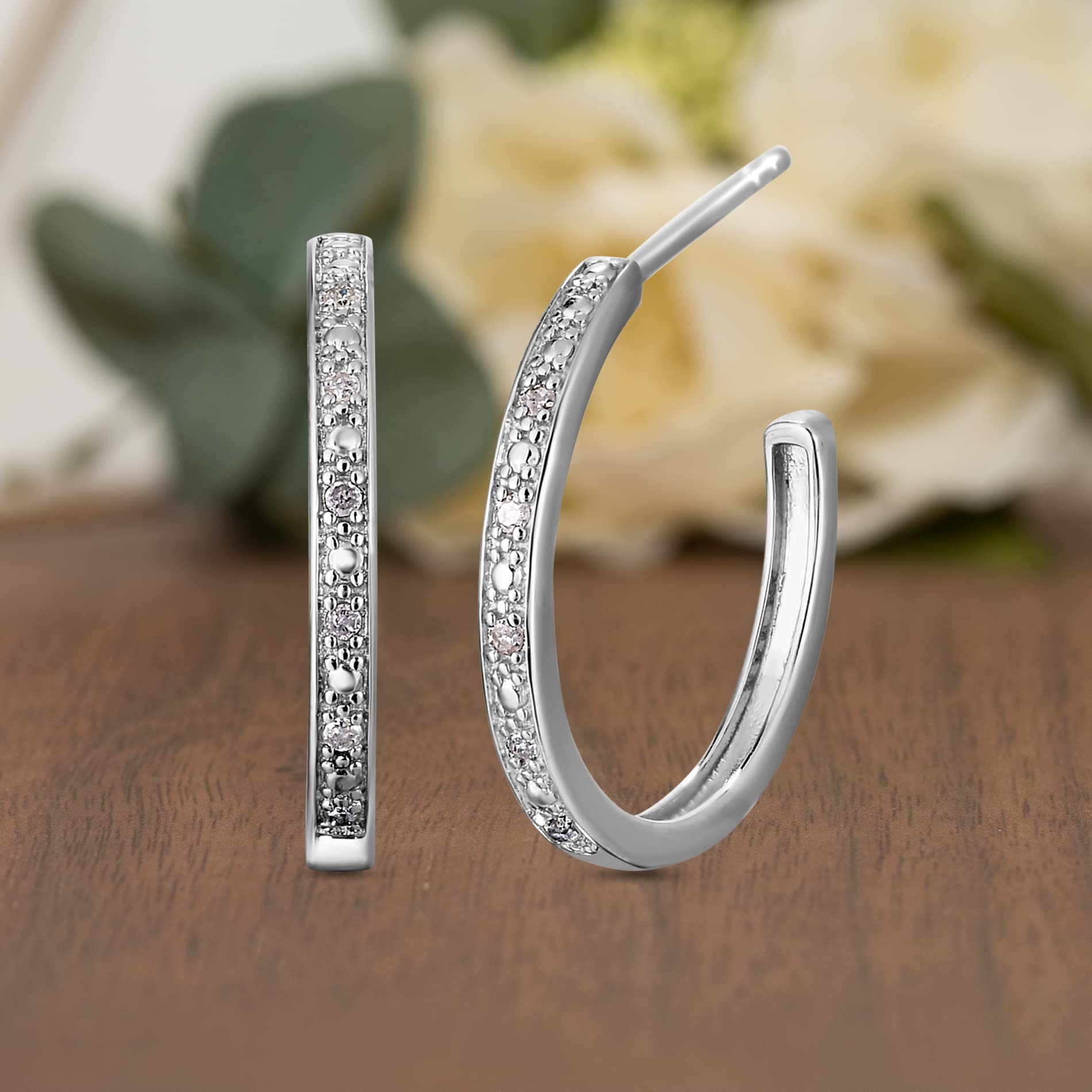 Natalia Drake Small Open C Diamond Accent Hoop Earrings for Women in Rhodium Plated Sterling Silver