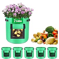 7 Gallon Potato Grow Bags 5 Pack Heavy-Duty Plant Grow Bag with Handles and Velcro Window, Thickened Nonwoven Fabric Pots for Tomato and Vegetables