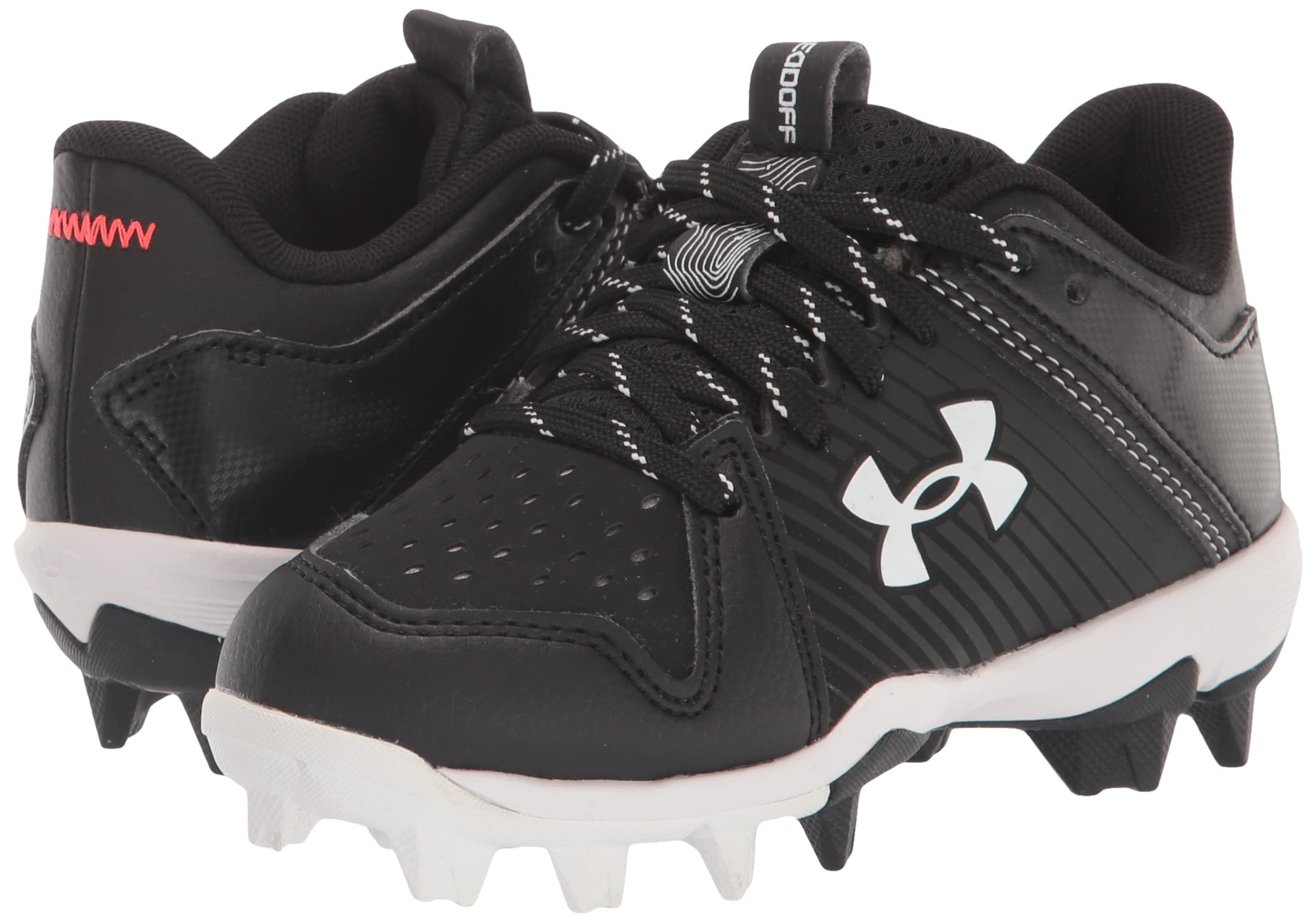 Under Armour baby boys Leadoff Low Junior Rubber Molded Cleat Baseball Shoe, (001) Black/Black/White, 3.5 Big Kid US