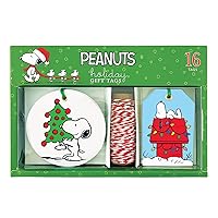 Graphique Peanuts™ Classic House Holiday Gift Tag Boxed Set | 16 Tags with Hanging Twine | 2 Unique Christmas Designs with Glitter Accents | Gift Boxes and Bags