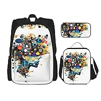 Artificial Intelligence Brain Print 3 In 1 Set With Lunch Box Pencil Bag Backpack Bookbag Set Casual For Gym Beach Travel
