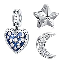 Moon and Star Charm Set 3pcs in 925 Sterling Silver, Fit DIY Bracelet Gift for Wife/Mother/Grandma