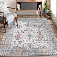 Machine Washable 9x12 Area Rug with Non Slip Backing for Living Room, Bedroom, Bathroom, Kitchen, Printed Vintage Home Decor, Floor Decoration Carpet Mat (Multi, 9' x 12')