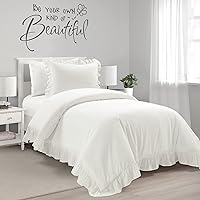 Lush Decor Reyna Ruffle 100% Cotton Duvet Cover Set - 2 Piece Cozy Ruffled Bedding Set - Timeless Elegance and Comfort For Teen or Dorm Room- Twin XL, White