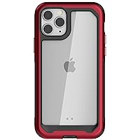 Ghostek ATOMIC slim Clear Case for iPhone 11 Pro Max with Protective Aluminum Bumper Heavy Duty Protection Premium Hard Protective Phone Cover Designed for 2019 Apple iPhone 11 Pro Max (6.5inch) (Red)