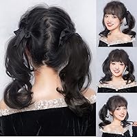 Short 30CM Wavy Bunches Super Light 2pcs Pig Tails Natural Snythetic High Ponytail Extension (Claw Clip Dark Brown)