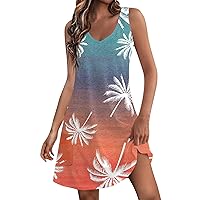 Vacation Dresses for Women,Summer Dresses for Women 2024 V Neck Sleeveless Boho Sundress with Pockets Casual Loose Tunic Beach Mini Tank Dress Spaghetti Strap Dresses for Women