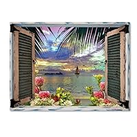 Tropical Window to Paradise III by Leo Kelly, 14x19-Inch Canvas Wall Art