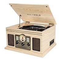 Victrola Nostalgic 6-in-1 Bluetooth Record Player & Multimedia Center with Built-in Speakers - 3-Speed Turntable, CD & Cassette Player, FM Radio | Wireless Music Streaming | Natural