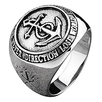 Mens Womens Titanium Stainless Steel Nautical Anchor Ring Engraved Poseidon's Trident Compass Size 7-12