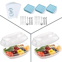 2 Pack - Chilled Serving Trays for Parties Buffet - Yatmung Fruit Vegetable Platter - Keep Food Cold - Shrimp Cocktail Serving Dish with Ice Chamber - Plastic Veggie Tray with Lid and Dip