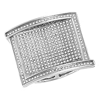 The Dimond Deal 10kt White Gold Mens Round Pave-set Diamond Rectangle Cluster Ring 1.00 Cttw