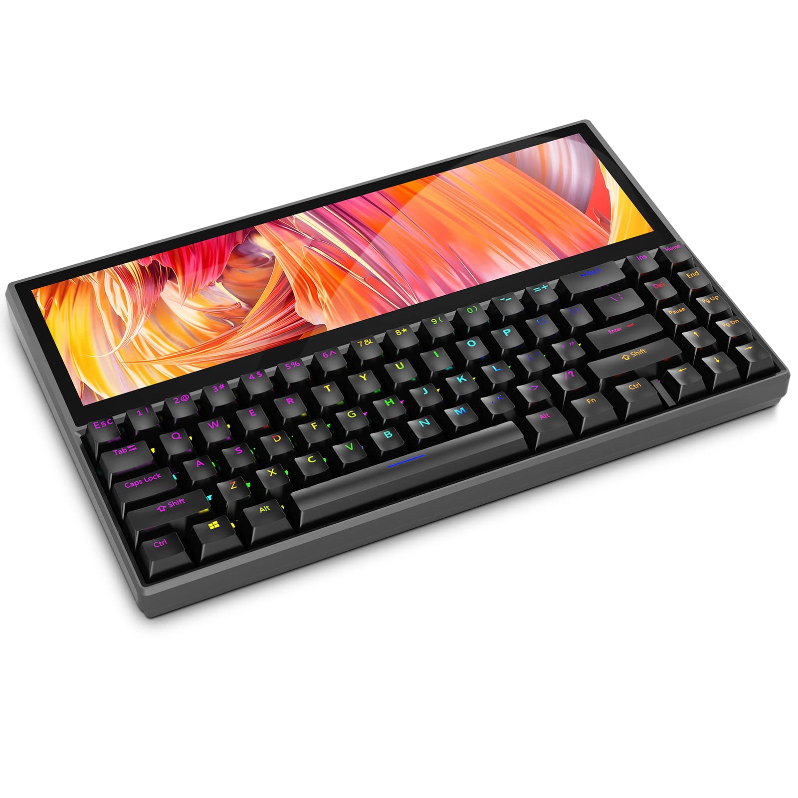 Mechanical Keyboard, Built-in 12.6 Inch Touchscreen, Compact 71 Keys RGB LED Backlit N-Key Multifunctional Split Screen Keyboard for Mac Windows Android - Black