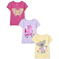 Toddler Girls Short Sleeve Multi Color Graphic T-Shirt, 3 Pack