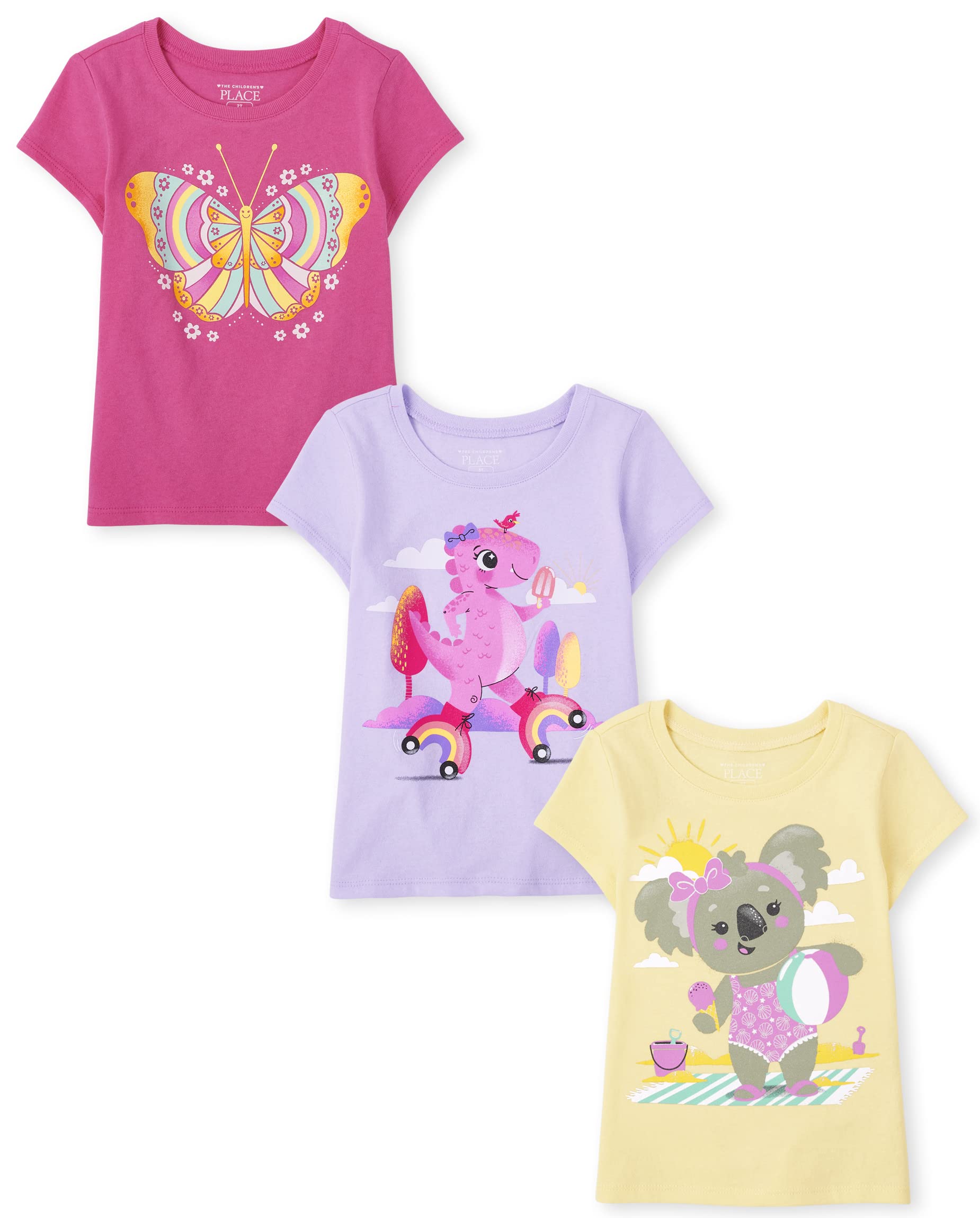 The Children's Place girls Baby Girls and Toddler Girls Short Sleeve Graphic T- Shirt 3-pack