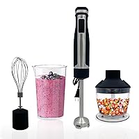 Immersion Blender - Handheld Stick Blender, Whisk, and Food Processor - Includes 3 Attachments, 20 oz BPA-Free Jar, and Storage Tray - Stainless Steel