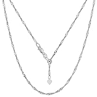 Jewelry Affairs 14k White Real Gold Adjustable Singapore Link Chain Necklace, 1.15mm, 22