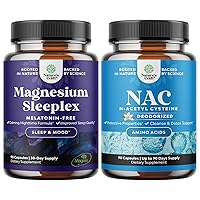 Bundle of High Absorption Magnesium Sleep Supplement - Melatonin-Free Calm Magnesium for Sleep and NAC Supplement N-Acetyl Cysteine 600mg for Liver Cleanse Detox Kidney Support Lung Health Immunity an