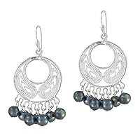 Bohemian Sterling Silver and Cultured Pearl Earrings, Peacock