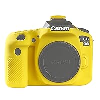 Camera Case for Canon EOS 90D - Silicone Protective DSLR Skin Cover, Detachable Cage, Shockproof, Dustproof (Yellow)