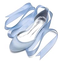 Wedding Flats Shoes for Bride Women Satin Round Toe Ribbon Tie D'Orsay Ballet Pumps 5049-62