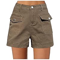 Jean Shorts for Women High Waisted Stretchy Denim Shorts Casual Straight Leg Cargo Short Jeans with Side Pockets