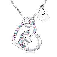 UNGENT THEM Silver Unicorn Letter Initial Necklaces for Girls Birthday Christmas Valentines Day Gifts