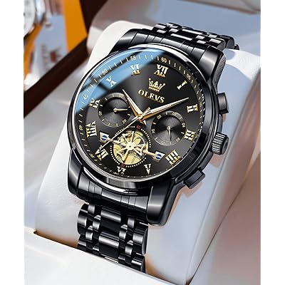 Olevs Watches for Men with Date Luxury Big Face Waterproof Mens Wristwatch Analog Dress Two Tone Stainless Steel Man Watch Luminous Relojes de
