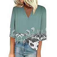 3/4 Sleeve Tops for Women Dressy 3/4 Sleeve Shirts Lace V Neck Dressy Tops Trendy Summer Floral Blouses