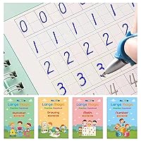 Large Magic Practice Copybook for Kids,Handwriting Practice Book 4 Pack with Pen Refill English Cursive Calligraphy Reusable Age 3-8 ，11.4x8.3Inch (4pc+2 pen)