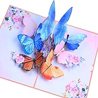 GUAGUA Butterfly Birthday Card, Mother's Day 3D Greeting Pop up Card with Envelopes for Any Occasion, Birthday Valentines Day Thank You Foldable Butterfly Greeting Card for Girls Women Friends Gift