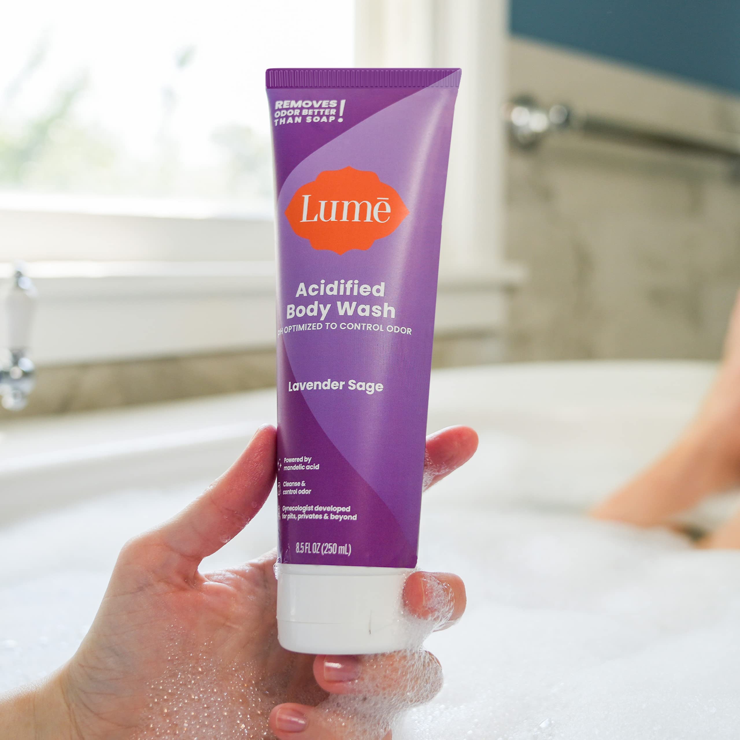 Lume Acidified Body Wash - 24 Hour Odor Control - Removes Odor Better than Soap - Moisturizing Formula - SLS Free, Paraben Free - Safe For Sensitive Skin - 8.5 ounce (Lavender Sage)