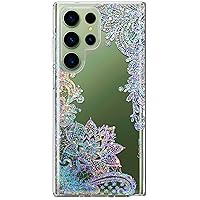 Coolwee Clear Glitter for Galaxy S23 Ultra - 6.8 inch, Thin Flower Slim Cute Crystal Lace Bling Women Girl Floral Hard Back Soft TPU Bumper Protective Cover for Samsung S23 Ultra Mandala Henna