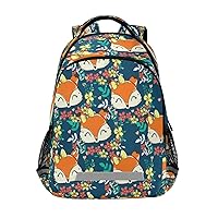 Fox and Flowers Backpacks Travel Laptop Daypack School Book Bag for Men Women Teens Kids