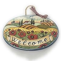 Italian Ceramic Art Pottery Tile Welcome House Plaques Decorative Poppies Landscape Hand Painted Made in Italy Tuscan