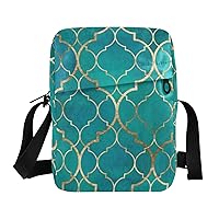 Geometric Tile Vintage Messenger Bag for Women Men Crossbody Shoulder Bag Cellphone Wallet Bag Sling Shoulder Bag with Adjustable Strap for Workout Running