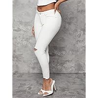 Jeans for Women Pants for Women Women's Jeans Ripped Raw Hem Skinny Jeans (Color : White, Size : W30 L32)