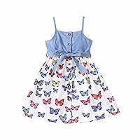Children's Girls Summer Suspenders Stitching Butterfly Print Dress Children's Clothes Set Youth