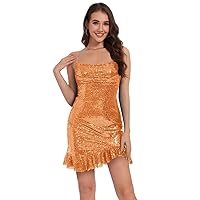 Sparkly Sequin Short Homecoming Dresses for Teens Cowl Neck Backless Prom Cocktail Party Dress