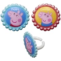 DecoPac Peppa Pig Siblings Rings, Cupcake Decorations Featuring Peppa and George, Blue and Yellow 3D Food Safe Cake Toppers – 24 Pack
