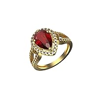 4 Carats Pear And Diamond Engagement Ruby Ring 14k Solid Gold