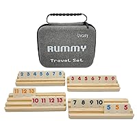 Travel Rummy Cube Set with 4 Wooden Racks, 106 Rummy Cube Game Tiles with Portable Case for Family Classic Board Games - Travel Edition