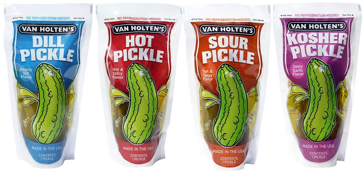Van Holten's Pickle In-a Pouch Variety Pack, 12 pickles, 3 of each Flavor of Kosher, Dill, Hot & Spicy and Sour Ready to Eat Single Serve Pickl...