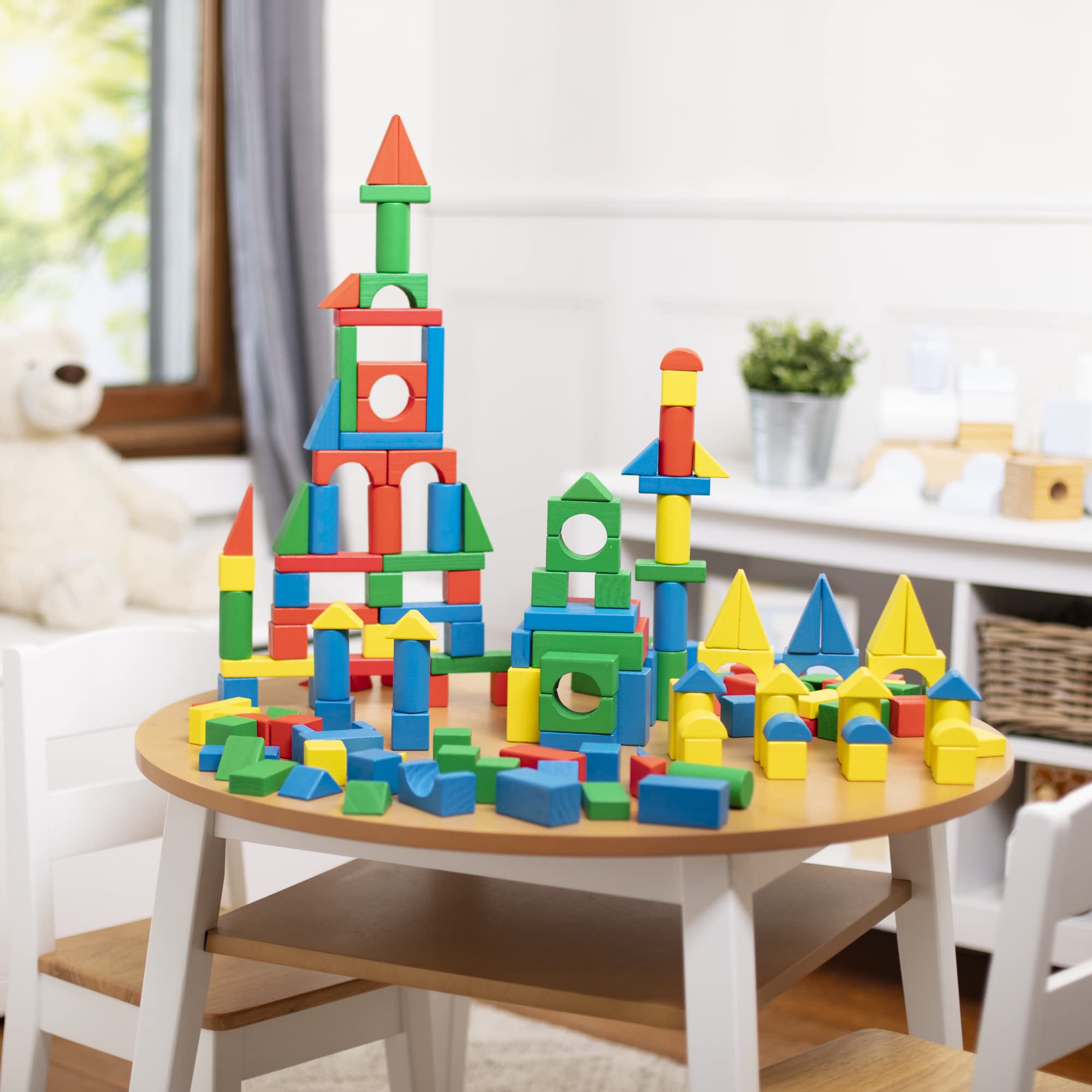 Melissa & Doug Wooden Building Block Set - 200 Blocks in 4 Colors and 9 Shapes