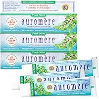 Auromere Ayurvedic Herbal Toothpaste, Fresh Mint - Vegan, Natural, Non GMO, Fluoride Free, Gluten Free, with Neem & Peelu (4.16 oz), 3 Pack