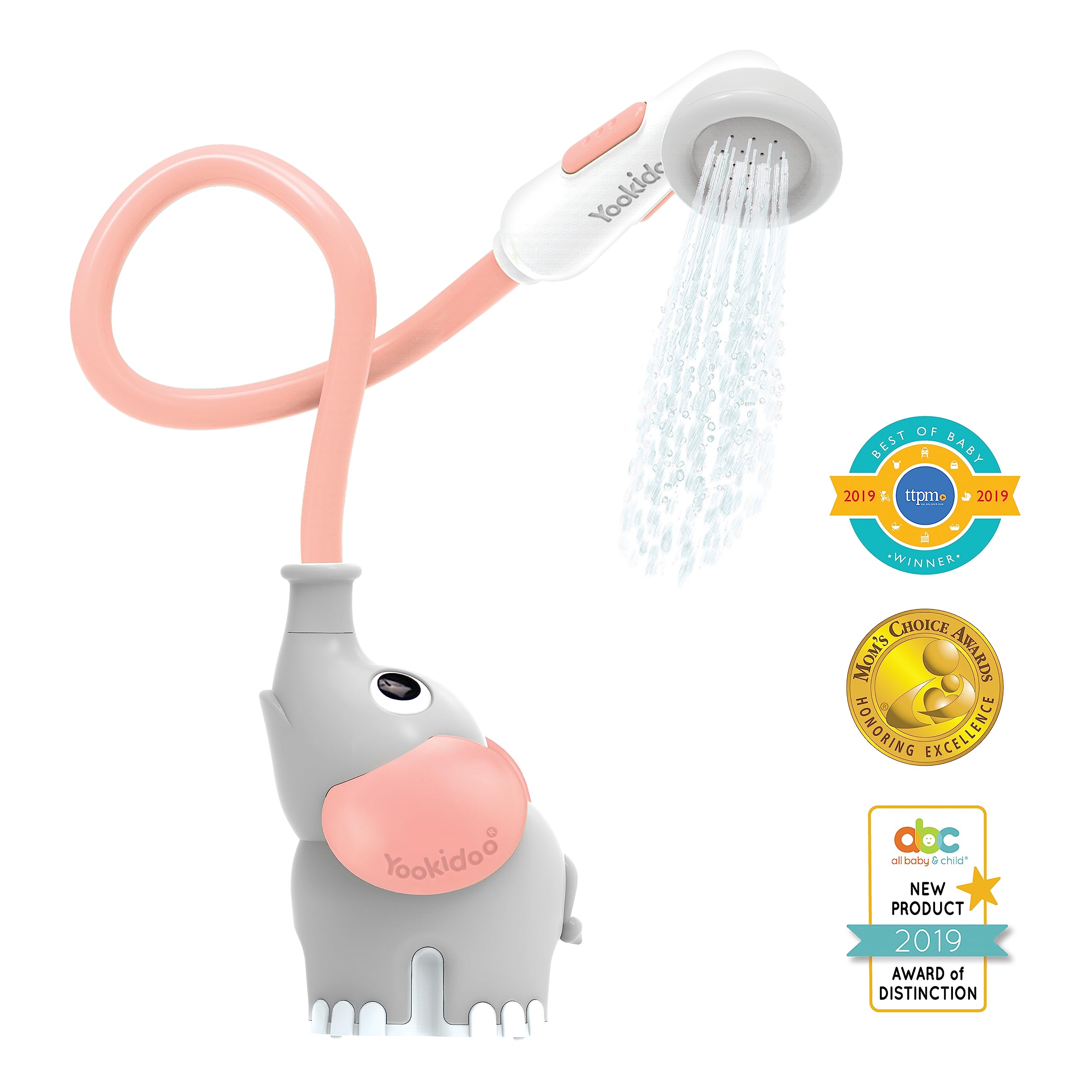 Yookidoo Baby Bath Shower Head - Elephant Water Pump with Trunk Spout Rinser - Control Water Flow from 2 Elephant Trunk Knobs for Maximum Fun in Tub or Sink for Newborn Babies(Pink)