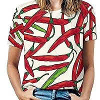 Red Chili Peppers Women's Print Shirt Summer Tops Short Sleeve Crewneck Graphic T-Shirt Blouses Tunic